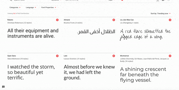 scrolling gif of google fonts opening screen