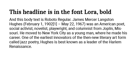 image of Lora font with Roboto Font