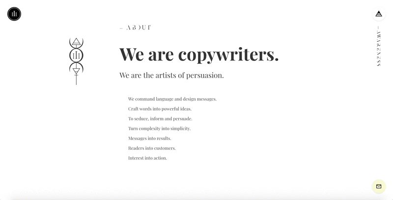 screenshot of copywriter's website using google fonts